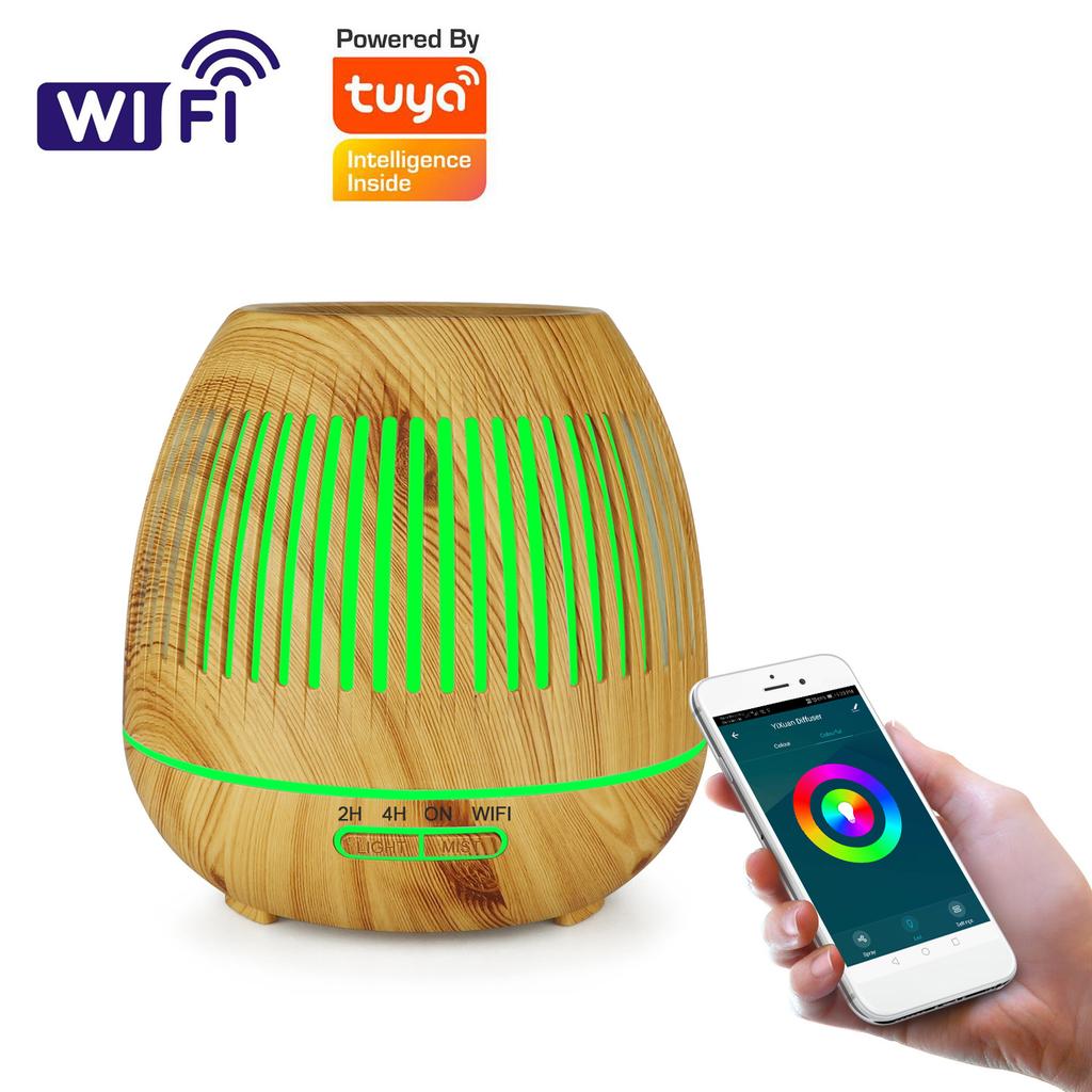 WiFi Аромадиффузор Tuya Smart Увлажнитель с Цветной Светодиодной Подсветкой Электричество Таймер Беспроводная Машина для Ароматизации Дома 400 мл