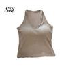 Wireless Bra Tank Top Women's V Neck Halter Padded Tops Ribbed Double Lined Sleeveless Basic Skin-friendly Activewear Shirts with Built in Summer Sexy