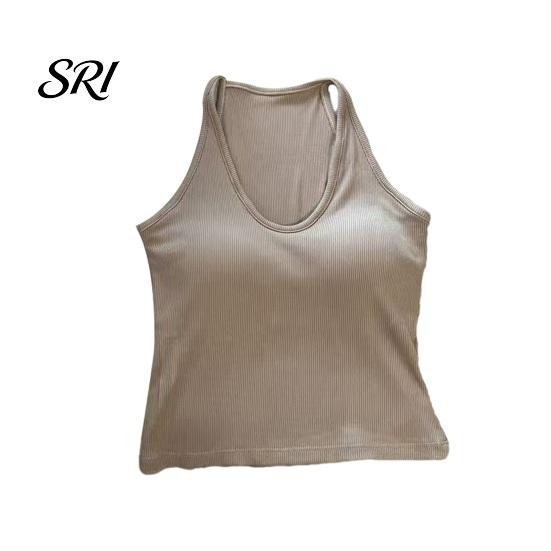 Wireless Bra Tank Top Women's V Neck Halter Padded Tops Ribbed Double Lined Sleeveless Basic Skin-friendly Activewear Shirts with Built in Summer Sexy