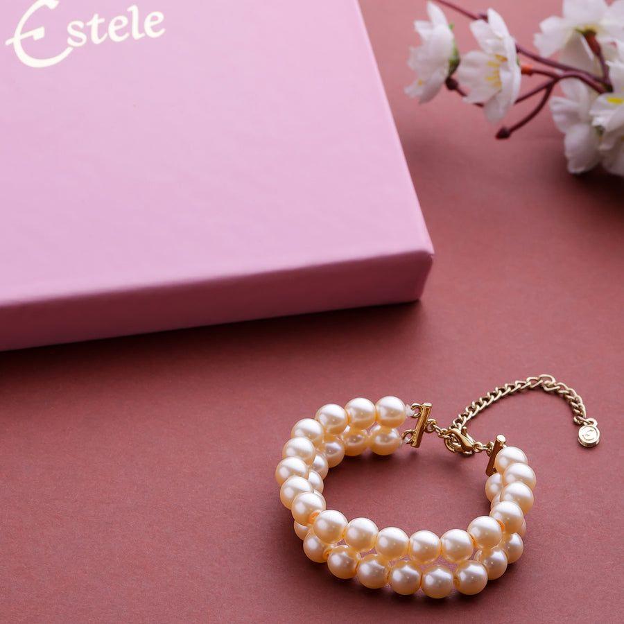 Estele Gold Plated - Браслет с двойной линией кремового жемчуга
