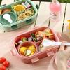 Bento Box Plastic Large Capacity Lunch Box with Soup Bowl and Spoon Children School Picnic Compartment Food Container Gifts
