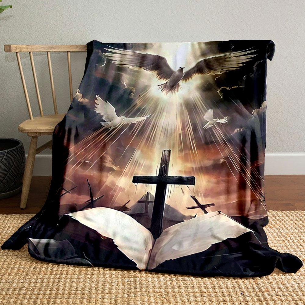 Christian Cross Dove Blanket Printed Blanket for Living Room Bed Couch lunch break Soft Cozy Blanket for Friend's festival Gift