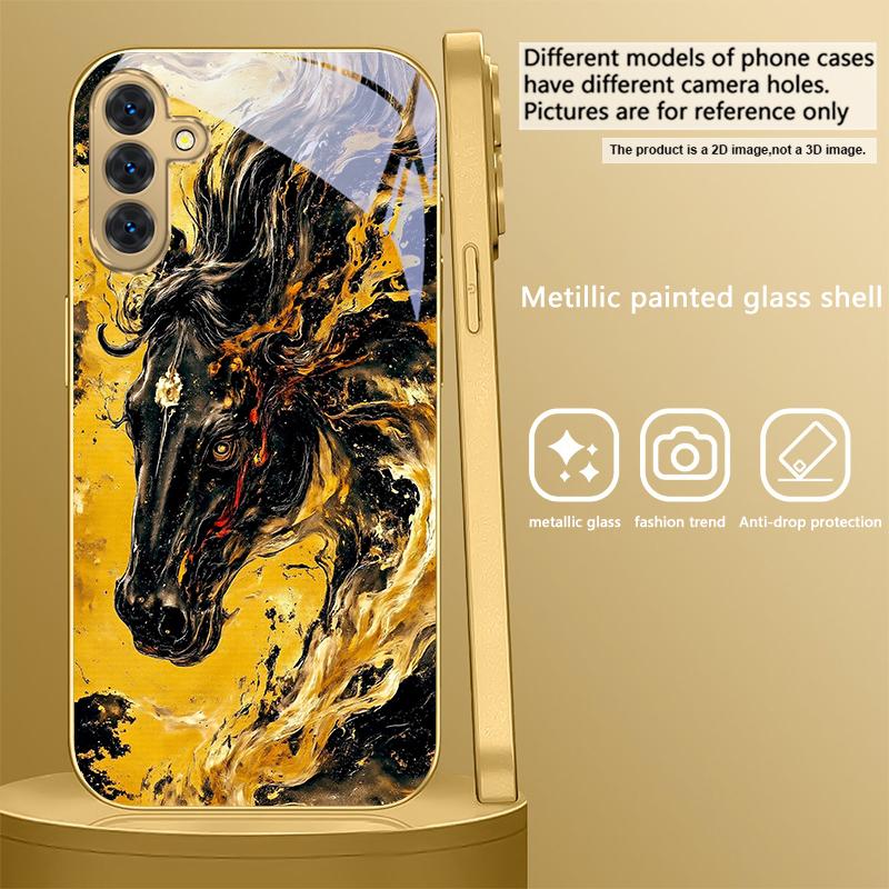 Таинственная лошадь Для Samsung Galaxy S26 S20 FE S21 Ultra S23 Plus S24 Ultra S25 S21+ S22Plus S26 S24 Золотой стеклянный чехол для телефона