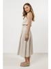 Flared cotton midi skirt with pleats - beige S