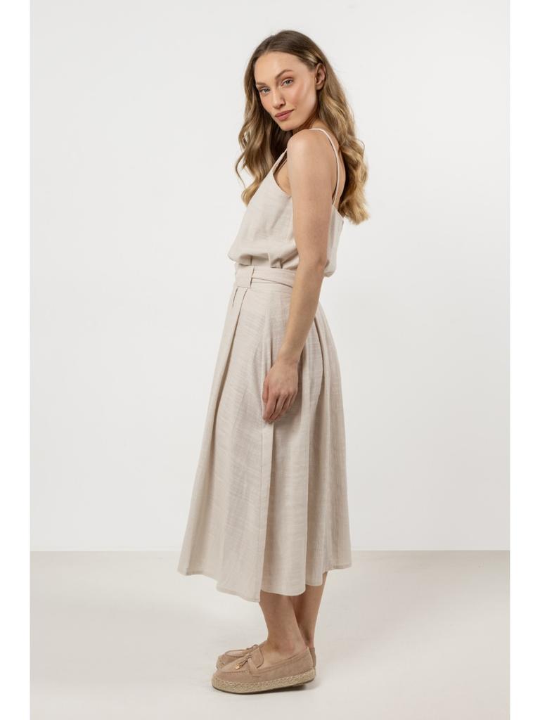 Flared cotton midi skirt with pleats - beige S