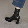 Krazing Pot Microfiber Autumn Winter Shoes Thick High Heels Platform Boots Square Toe Keep Warm Zipper Ankle Boots