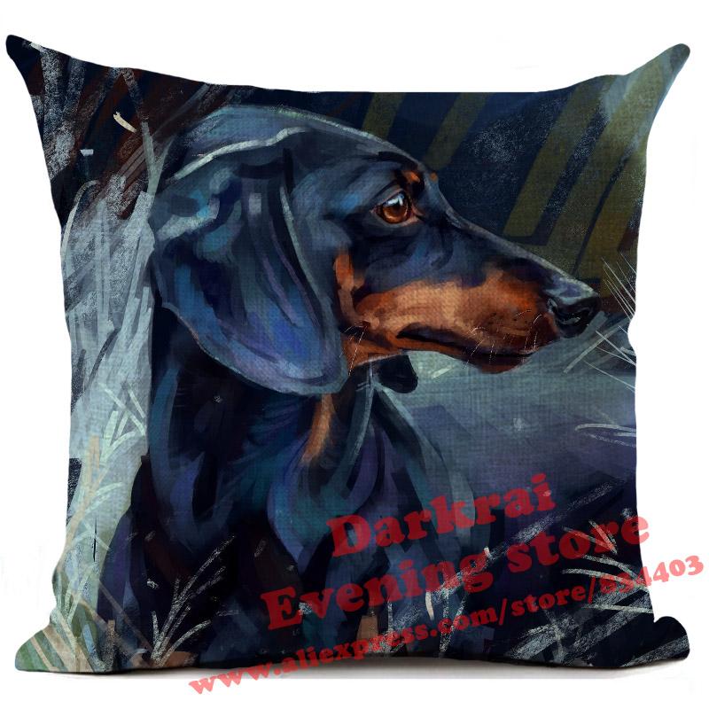 Doberman Greyhound Dachshund Corgi Dog Siberian Husky Linen Cushion Cover Living Room Sofa Throw Pillows Decorative Pillowcase