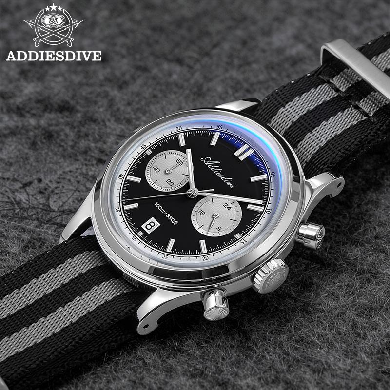 ADDIESDIVE AD2542 Мужские часы Водонепроницаемые Мужские часы Пузырчатое Стекло Хронограф Super Luminous Мужские Кварцевые Наручные Часы