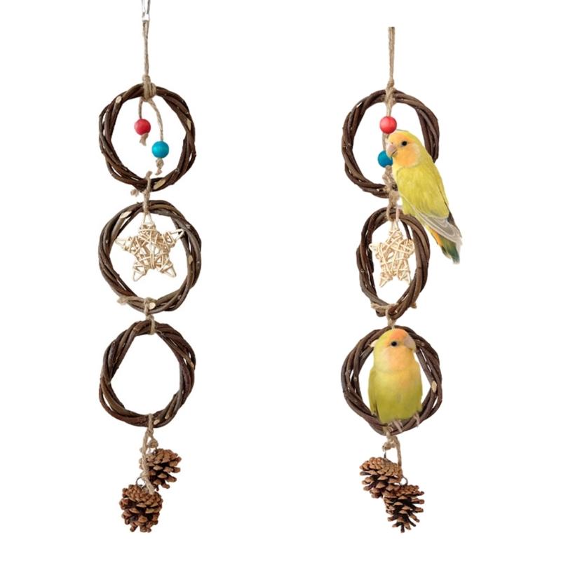 Three Rings Swing Bird Toy Birdcages Hangable Perch Toy Cage Decors Budgies Chewable Toy Macaws Pecking Toy