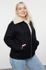 Women's Plus Size Coat Black Regular Fit Wool Blend Cashmere Coat with Plush Detail On the Collar