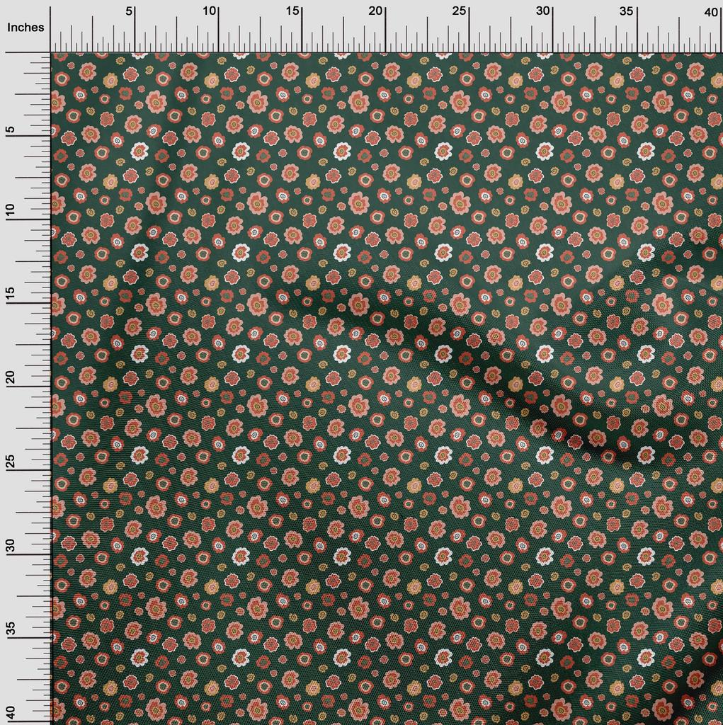 oneOone Cotton Flex Dark Green Fabric Asian Retro Floral  Sewing Craft Projects Fabric Prints By Yard 40 Inch