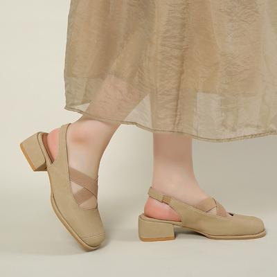 Сандалии с закрытым носком, модная женская обувь, женские модельные туфли, туфли на среднем каблуке с квадратной головкой, сандалии для свадебной вечеринки, повседневная обувь, лето 2024 г.