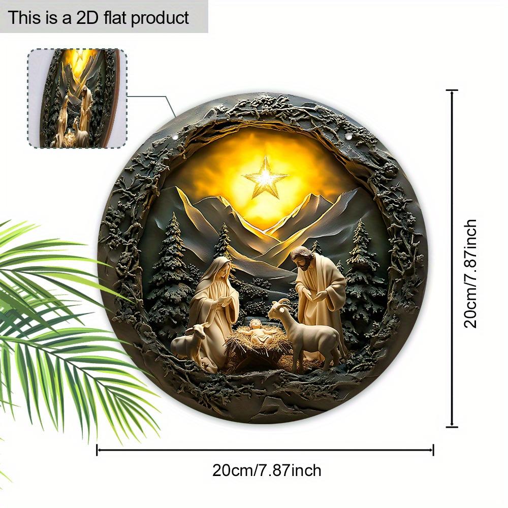 5 шт. Деревянная рождественская сцена для подвешивания - 2D Рождение Спасителя с золотой звездой, горой и дизайном ягненка - праздничное настенное искусство для