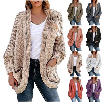 Женские вязаные кардиганы, свободные объемные свитера с объемным запахом и карманами, пальто