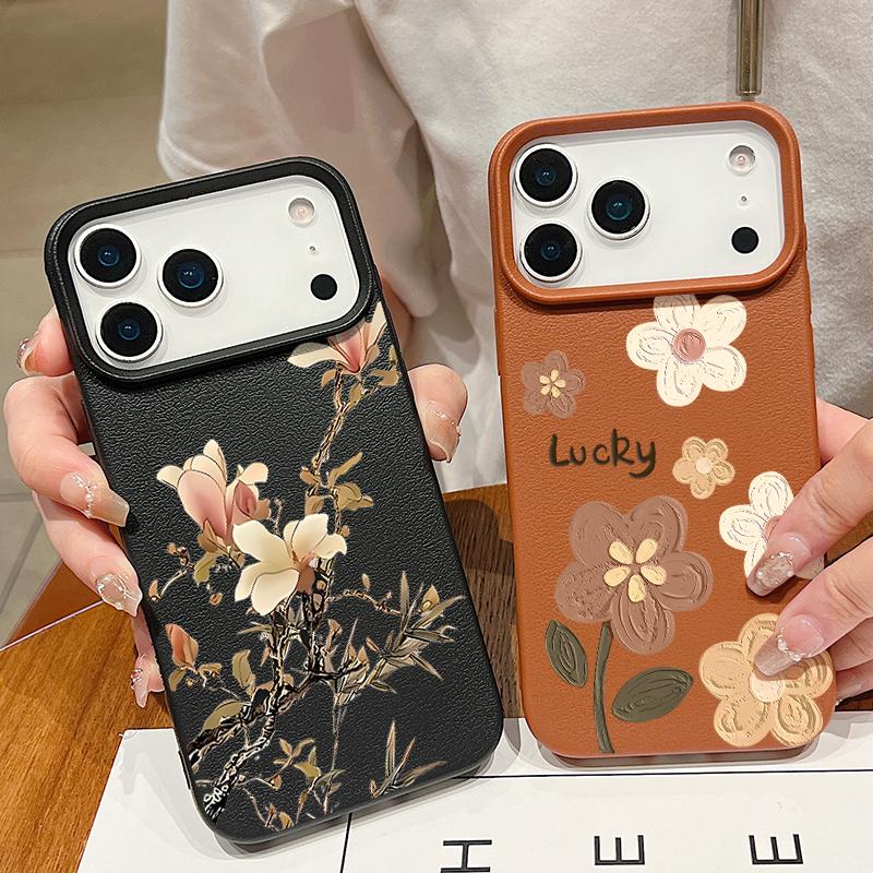 Чехол для телефона из ТПУ с текстурой кожи для iPhone 17 17e 16e 16 15 Pro Max 14 13 Pro Max 11, цветок магнолии, мягкая силиконовая задняя крышка