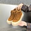 Кожаные высокие кеды на толстой подошве для женской осени и зимы, новые, нескользящие, на толстой подошве из бархата, утепленные, из замши, повседневные хлопковые туфли
