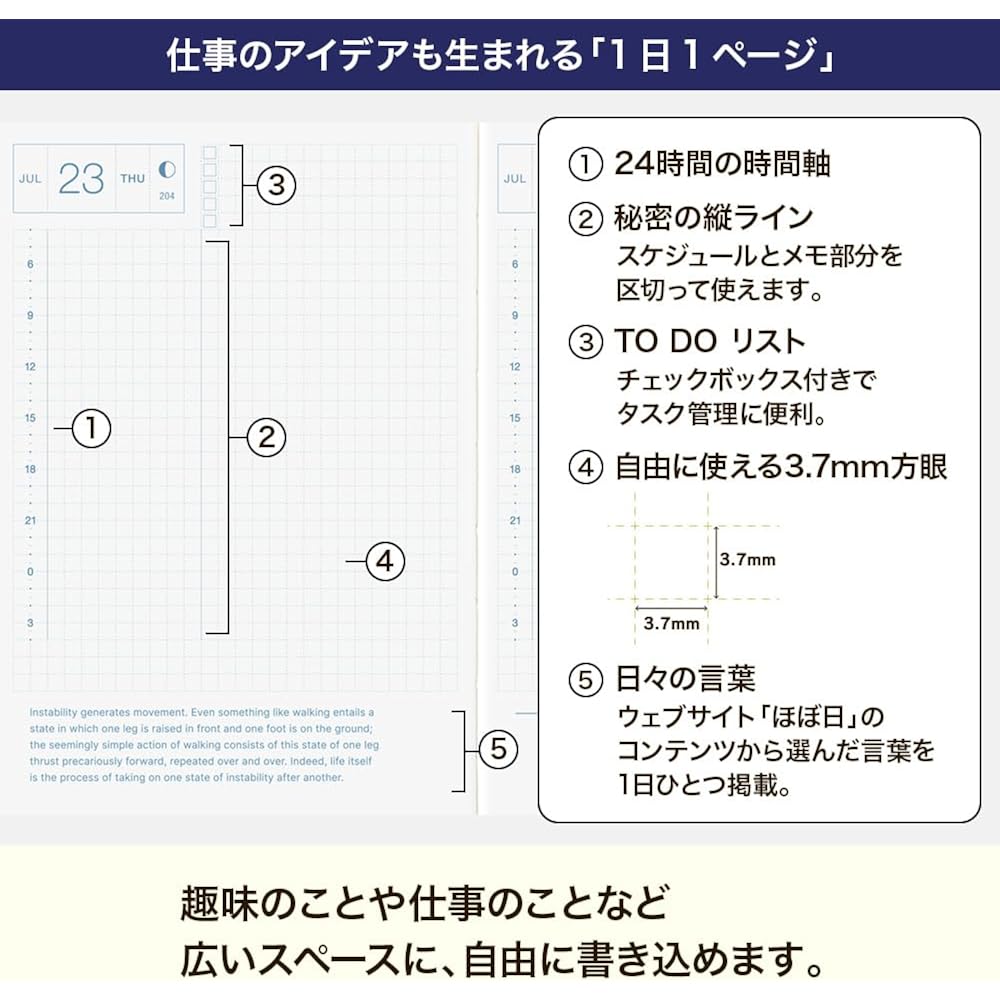 Hobonichi Notebook 2026 HON English Edition Slash (Navy) [A6/1 day, 1 page/January, Monday start]