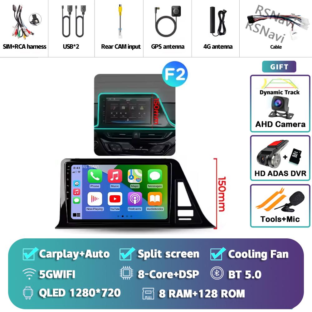 Android 14 Carplay Auto Для Toyota C-HR 2016 - 2020 Автомагнитола Мультимедийный DVD-стерео 360 Камера Навигация Видео AI Голосовое управление