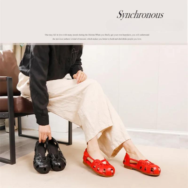 Johnature Сандалии из натуральной кожи высокого качества с открытым носком на плоской подошве в стиле ретро для женщин