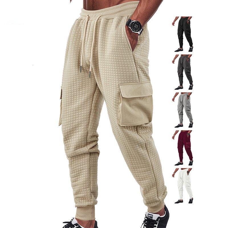 Men's Cargo Pants Autumn Spring New Thick Multi-Pocket Jacquard Plaid Casual Work Trousers