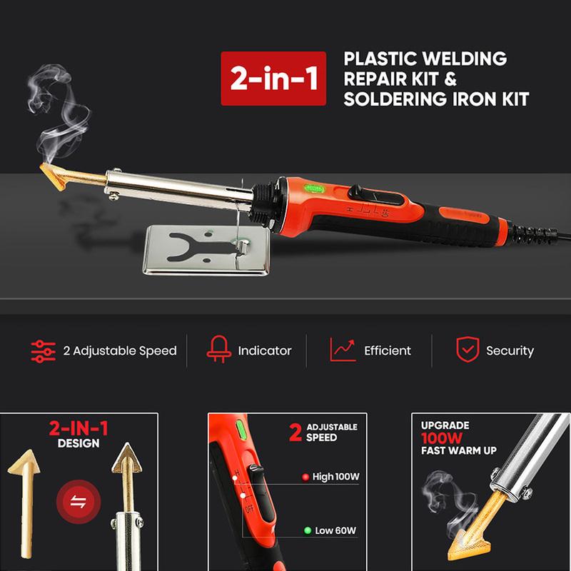 100W Plastic Welding Kit, Hot Staples, Assistive Cutter for Plastic Crack Repair, Car Bumper Repair, Gas Tank Plastic Repair