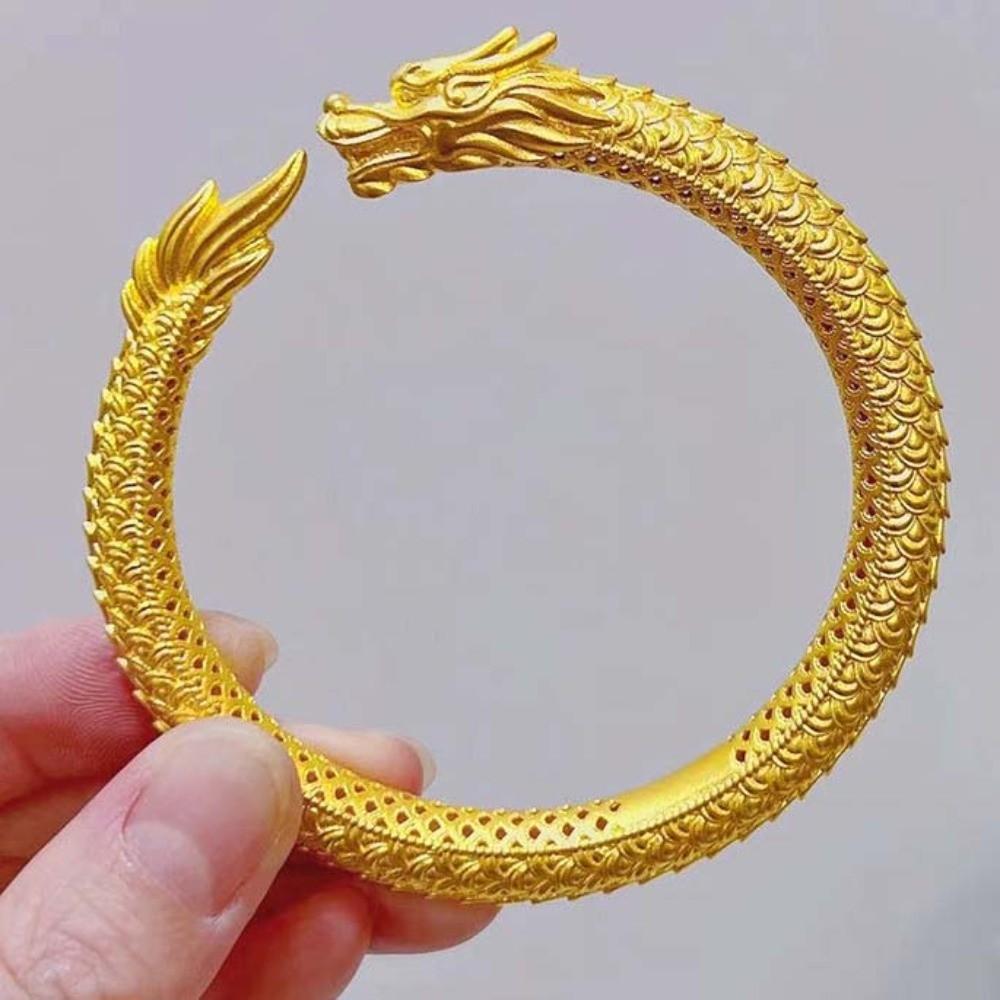 Armlet Chinese Style Golden Bangle Zinc Zinc Alloy Bride Wrist Jewelry Dragon and Phoenix Bracelets Wedding