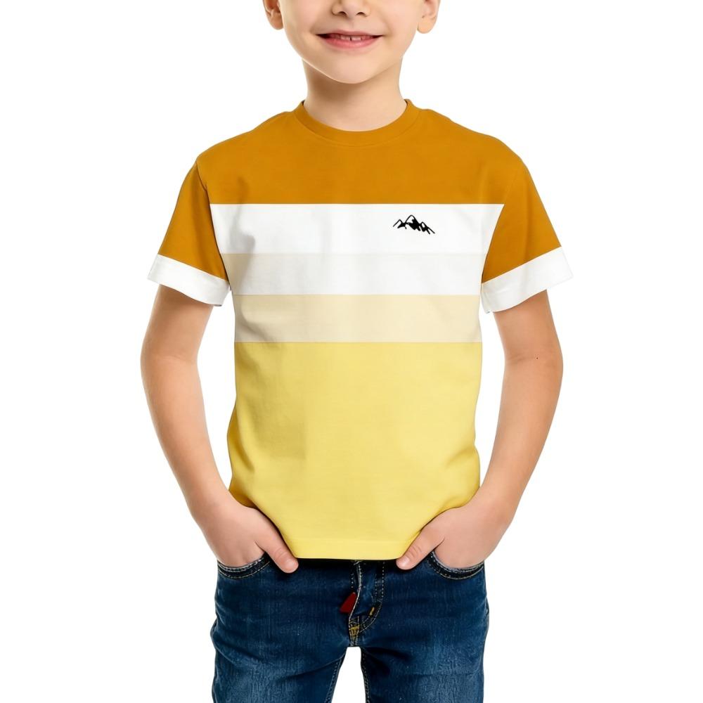 New Striped Short-sleeve T-shirt for Boys and Girls, Summer Colour-block Casual Top, Versatile Basic Shirt for Older Children
