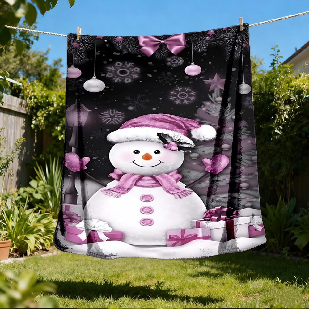 1pc Snowman Christmas Decorations Outdoor Flannel Blanket , Machine Washable Perfect Gift for Birthday , Holiday Travel Accessory , Durable Material