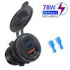 Автомобильное зарядное гнездо 12 В/24 В, два порта USB PD и QC3.0 Type-C, водонепроницаемое, со светодиодом, быстрая зарядка, автомобильный мото-адаптер мощностью 78 Вт/66 Вт