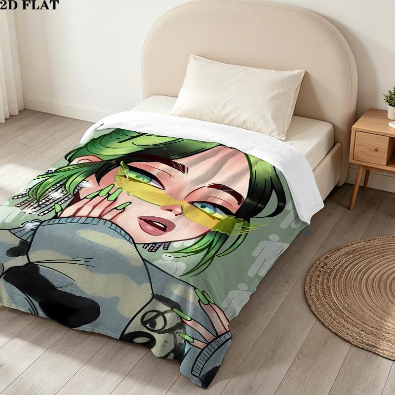 1PC Billie Eilish Patterned Flannel Blanket Suitable For All Seasons For Home Decor Warmth And Comfort Gifts Holiday Present
