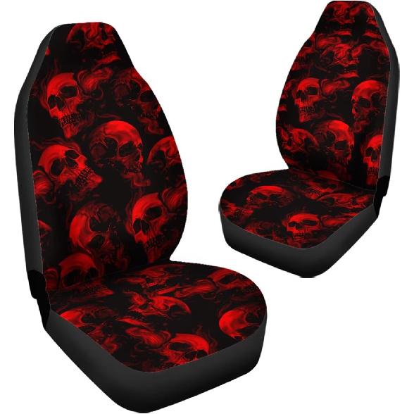 Red Gothic Flame Skull Pattern Auto Seat Cover, Thin Breathable Universal Car Front Seats Accessories Interior Decor 2 Pcs