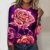 Топы для женщин, футболка с круглым вырезом и длинным рукавом, светящийся рисунок розы, осенний повседневный тонкий пуловер, женский топ с длинным рукавом