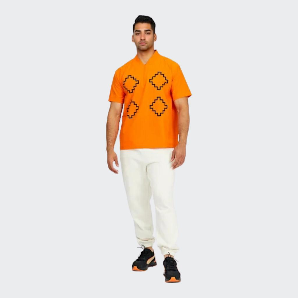 Puma X Pronounce Geometric Pattern Half-Zip Short Sleeve Shirt Unisex Tops Bright-Orange 532153-29