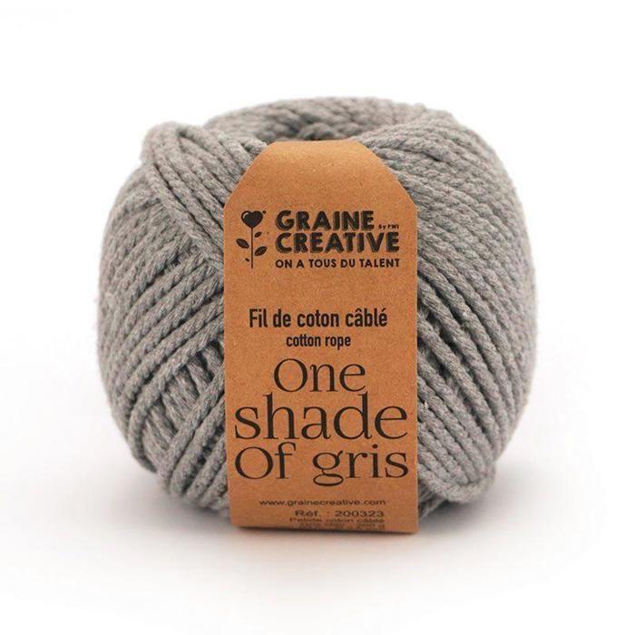 Fil en coton pour macramé - GRAINE CREATIVE - Gris clair - 2,5 mm - 80 m - 200 g
