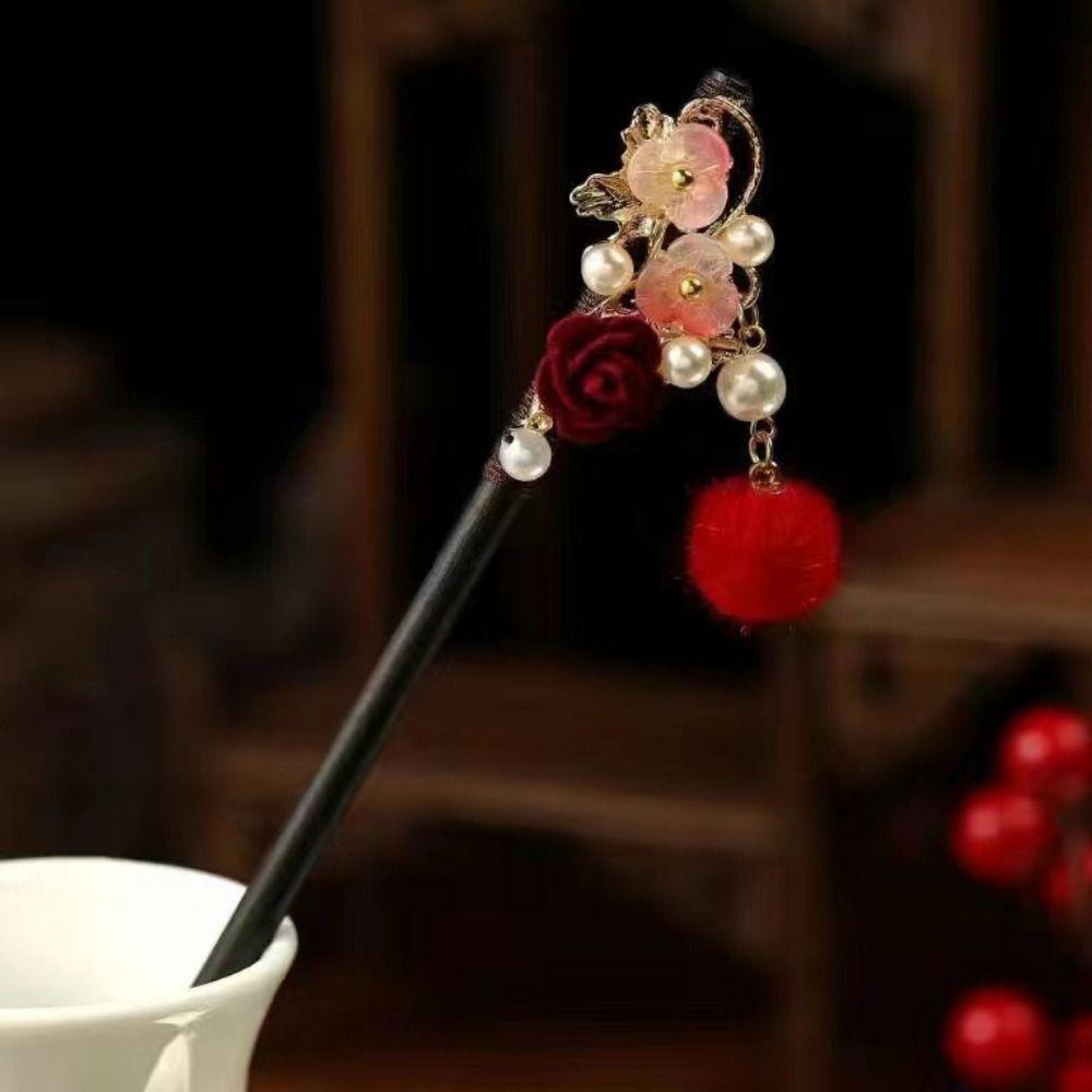Vintage Flower Hairpin Flower Hairpin Fork Jewelry Accessories New Chinese Hair Stick  for Hanfu