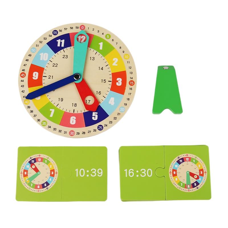 Wooden Clock Model Teaching Aid Learning Clocks with Cards Kindergartner Toy for Game Interaction Time Cogn