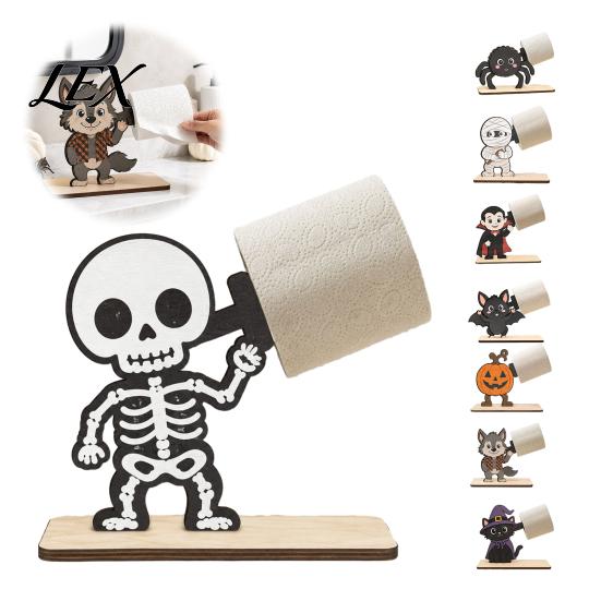 Werewolf Tabletop Decoration 2Pcs Halloween Paper Towel Holder, Cartoon Animal Roll Dispenser, Wooden Stable Wood Tissue Support Stand for Kitchen