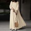 Women Casual Long Sleeve O-neck Loose Cotton Plain Long Dress