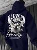 Men's Casual Loose Pigeon-print Fleece Thickened Hooded Sweatshirt for Autumn and Winter Wear
