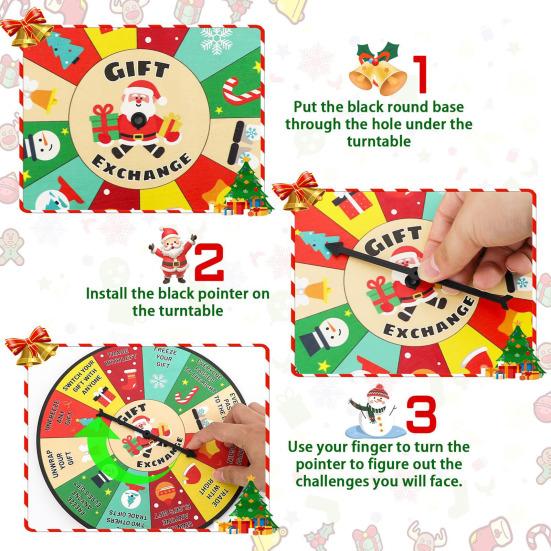 Christmas Gift Exchange Spinner Wheel Wooden White Elephant Party Game for Family Coworkers Adults Kids Holiday Party Supplies