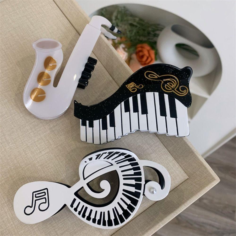 Acetic Acid Acetate Guitar Hair Claw Piano Big Shark Clip Funny Music Hair Clip Girl