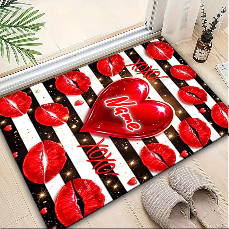 1PC Custom Name Love Kisses Heart Theme Theme Floor Mat Ideal for Living Room, Game Rooms, Office, Bedroom,Floor Mat Playful Design