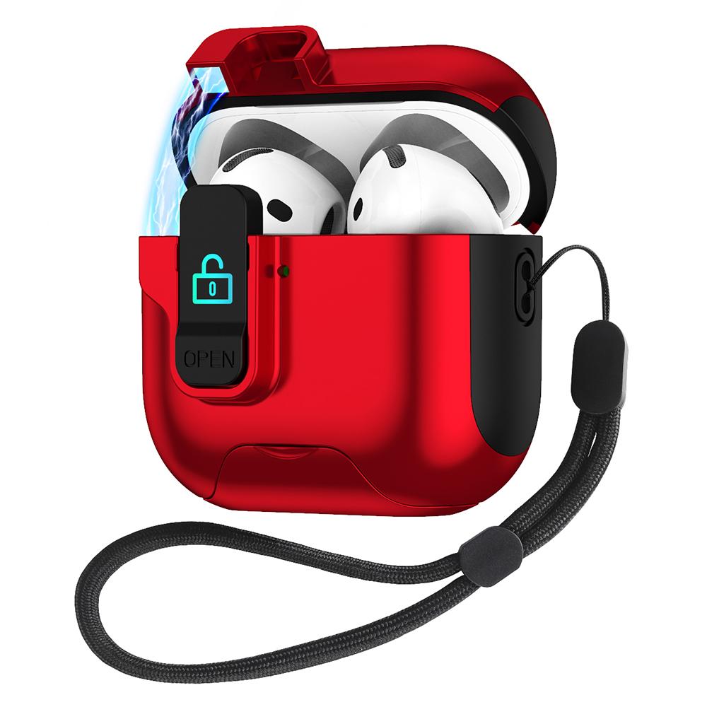 For Apple AirPods 3 Protective Case Splicing Color Earphone Cover with Auto Pop-Up Magnetic Lid/Lanyard