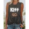 Женская футболка KISS с леопардовым принтом и принтом губ. Белая футболка без рукавов. Футболки. Креатив. Уличная футболка. Индивидуальная повседневная одежда.