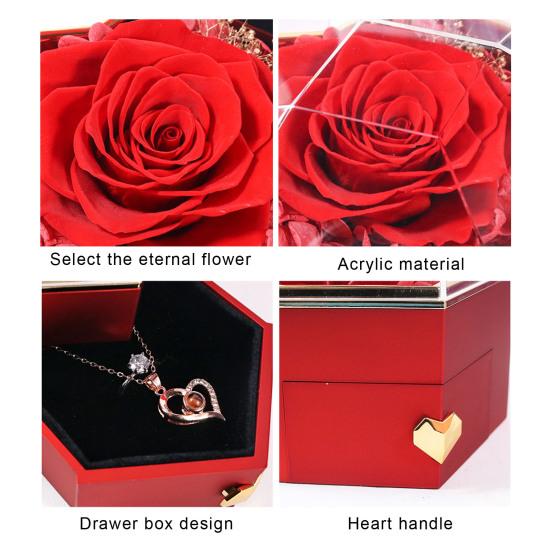 Eternal Rose Necklace Box Gift Acrylic Jewelry Drawer Box Preserved Roses Christmas Jewelry Case Mother Day Jewelry Box