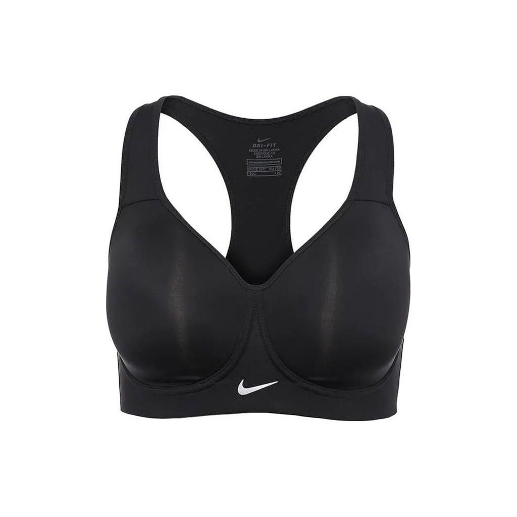 Nike Однотонный спортивный бюстгальтер с принтом логотипа и фиксированными бретелями, женское нижнее белье, черный цвет 833288-010
