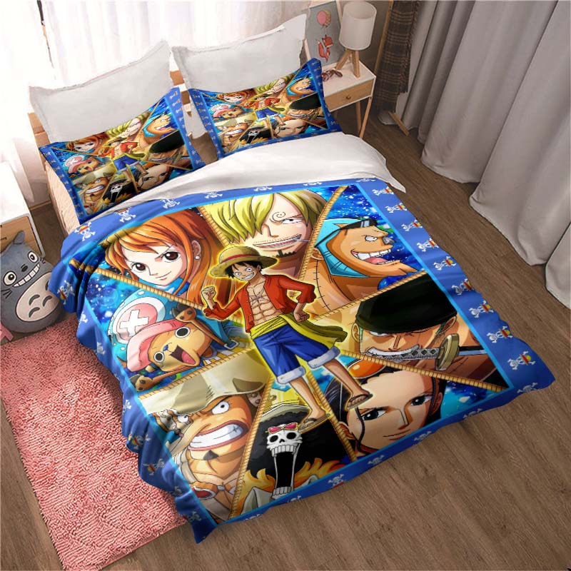 2026 NewComfortable bedding set featuring the cartoon character Monkey D. Luffy, including duvet cover and pillowcases;