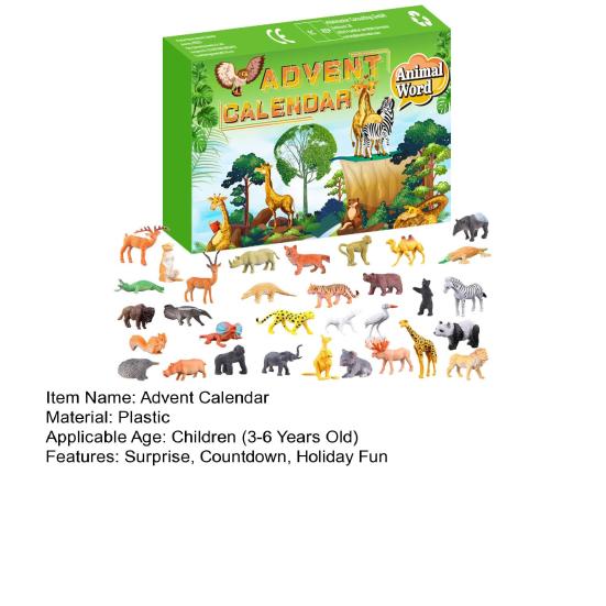 Фигурки животных Адвент-календарь 2024 Миниатюрные львы, панды, обезьяны, модели животных 24-дневный обратный отсчет Подарочная коробка для детей
