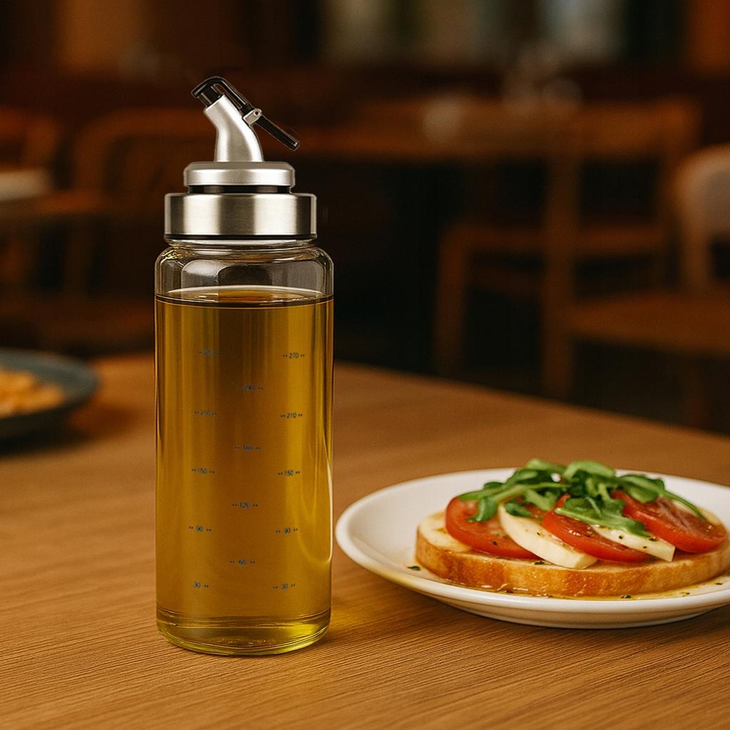 Glass dispenser with a scale of 300 ml for olive oil, sauces, spices, etc.