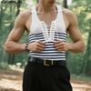 Men Bandage Neck Sleeveless Striped Casual Tank Tops Undershirts